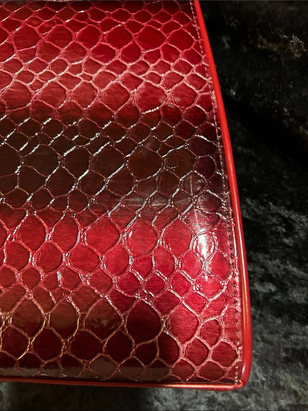 Red Croc-Effect Patent Shoulder Bag with Metallic Clasp